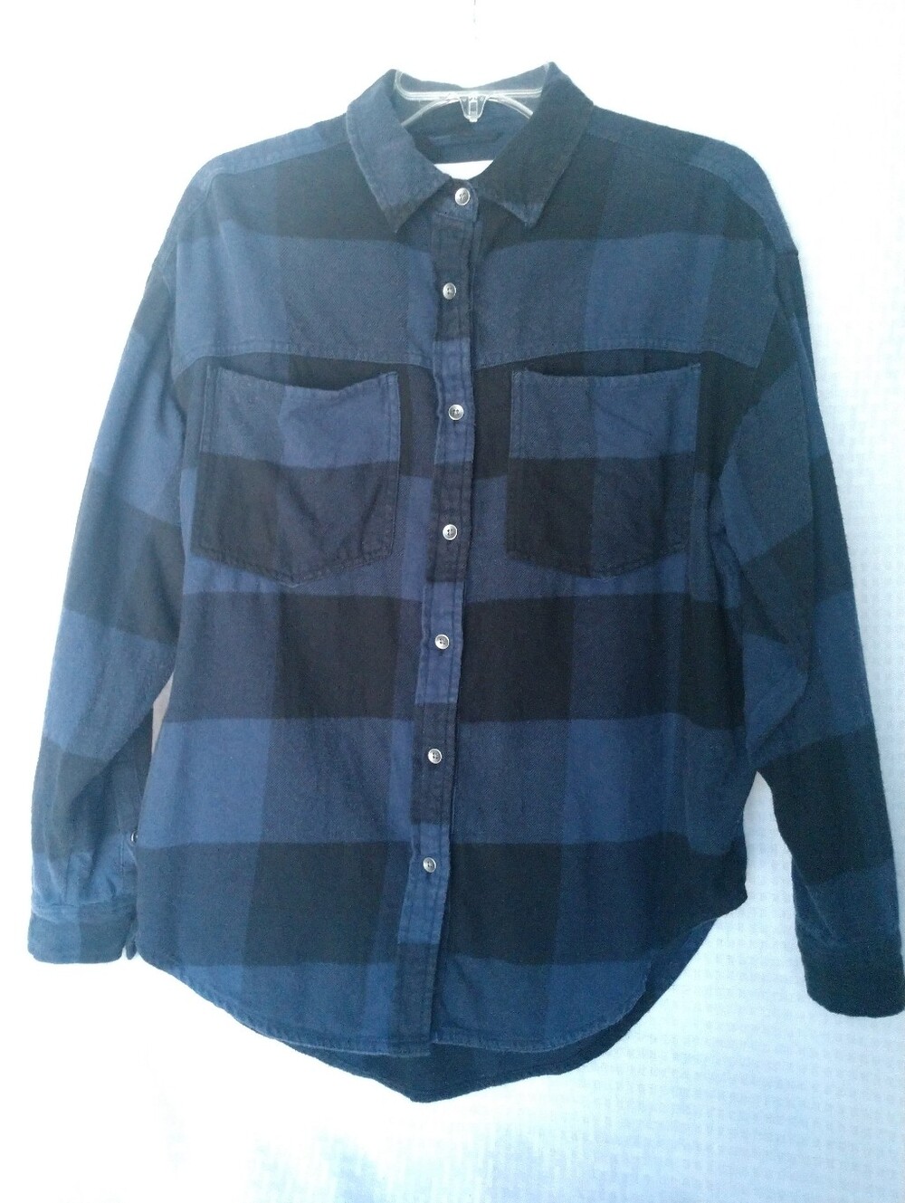 Flannel Shirt AERIE Blue Black Buffalo Plaid Check Size Oversized XXS Chest 46"